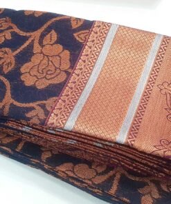 Navy Blue and Big Border Gold Silk Cotton Saree