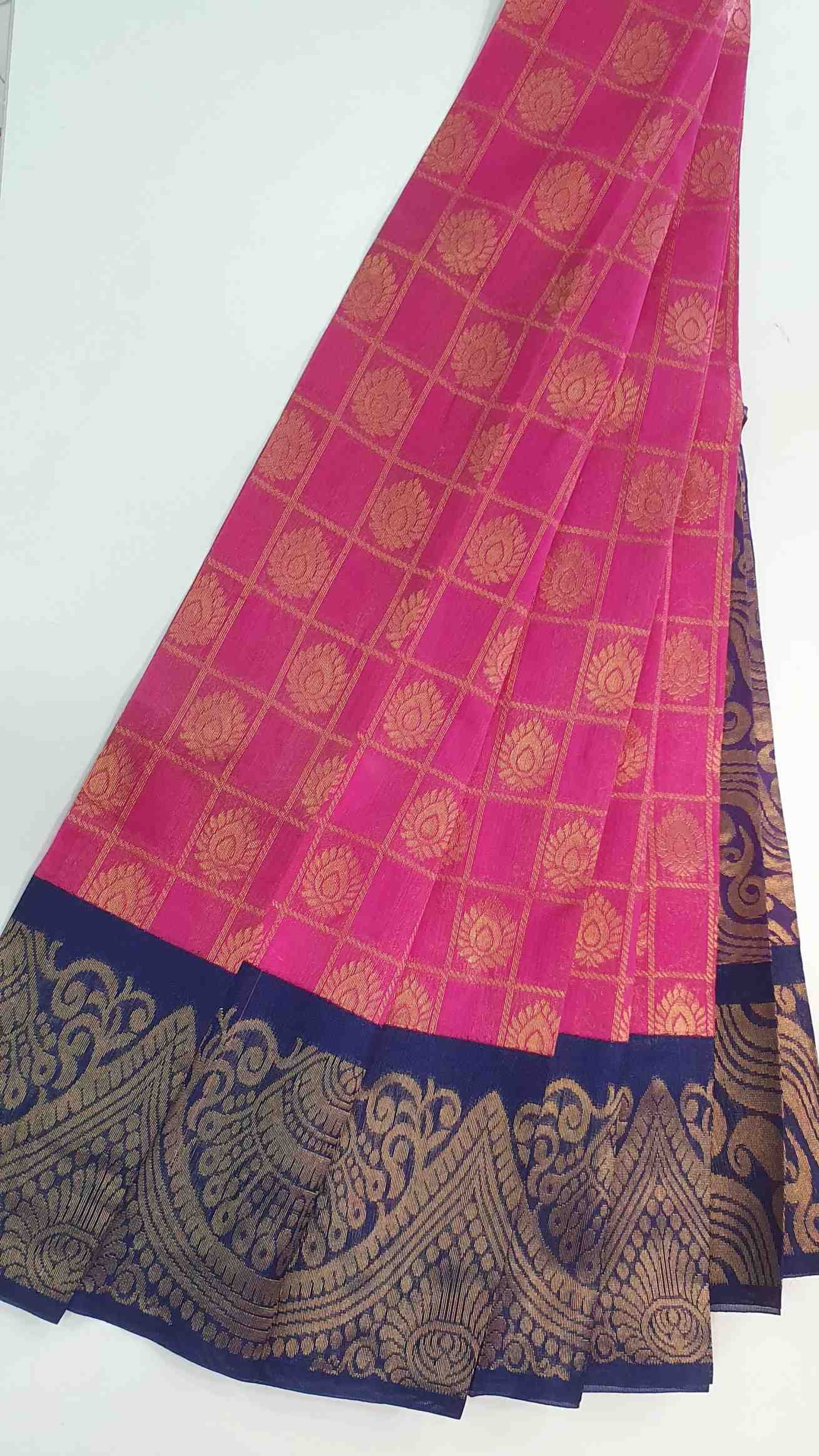 Pink and Blue Silk Cotton Sarees Pink and Blue Silk Cotton Sarees