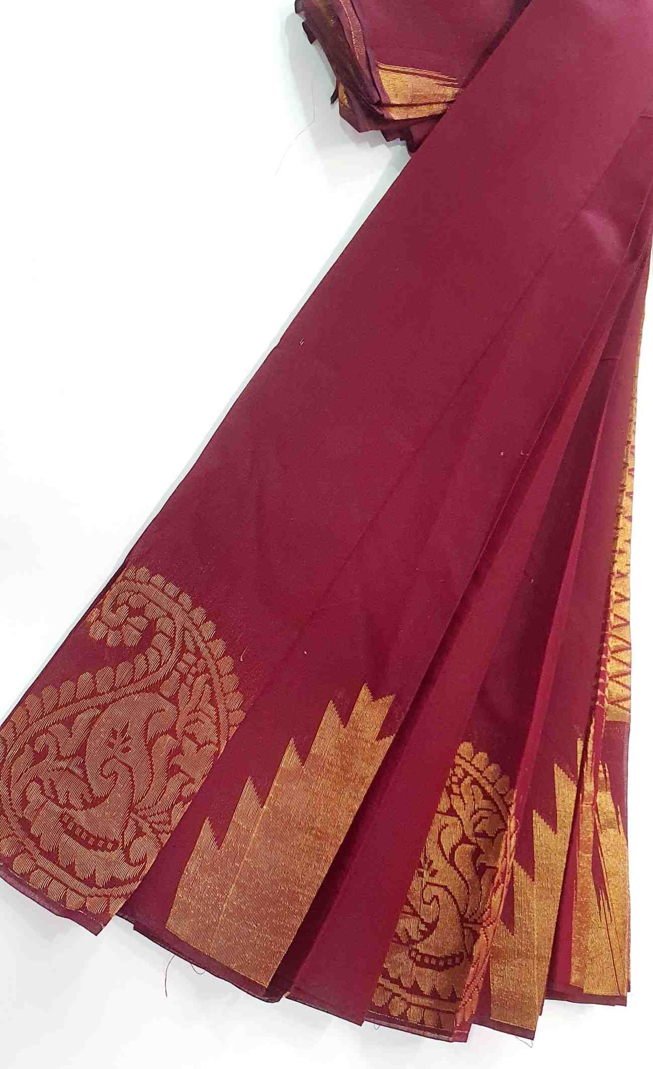 Marron and Gold Silk Cotton Sarees Marron and Gold Silk Cotton Sarees