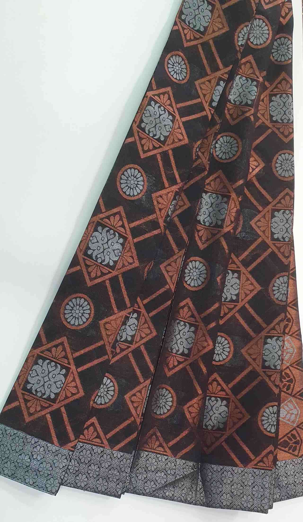 Black and Copper With Silver Silk Cotton Saree