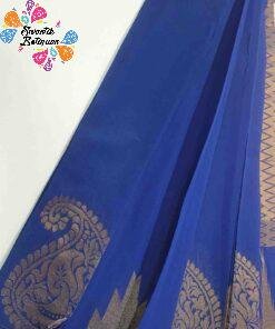 Royal Blue and Gold Silk Cotton Saree