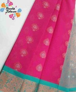 Pink and Sky Blue With Silver Big Border Silk Cotton Saree