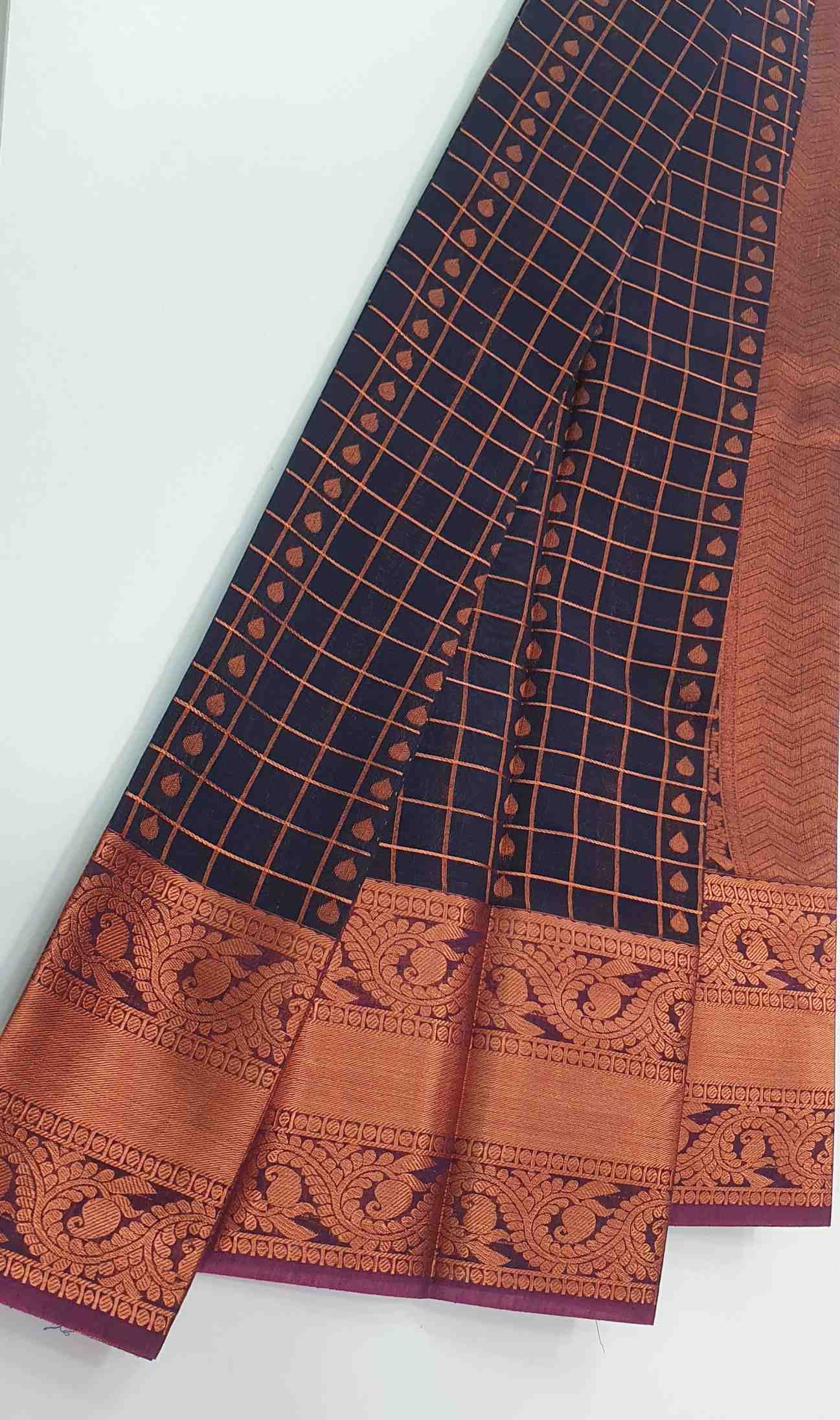 Navy Blue and Gold Silk Cotton Sarees