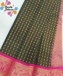 Dark Green and Gold Pink Border Silk Cotton Sarees