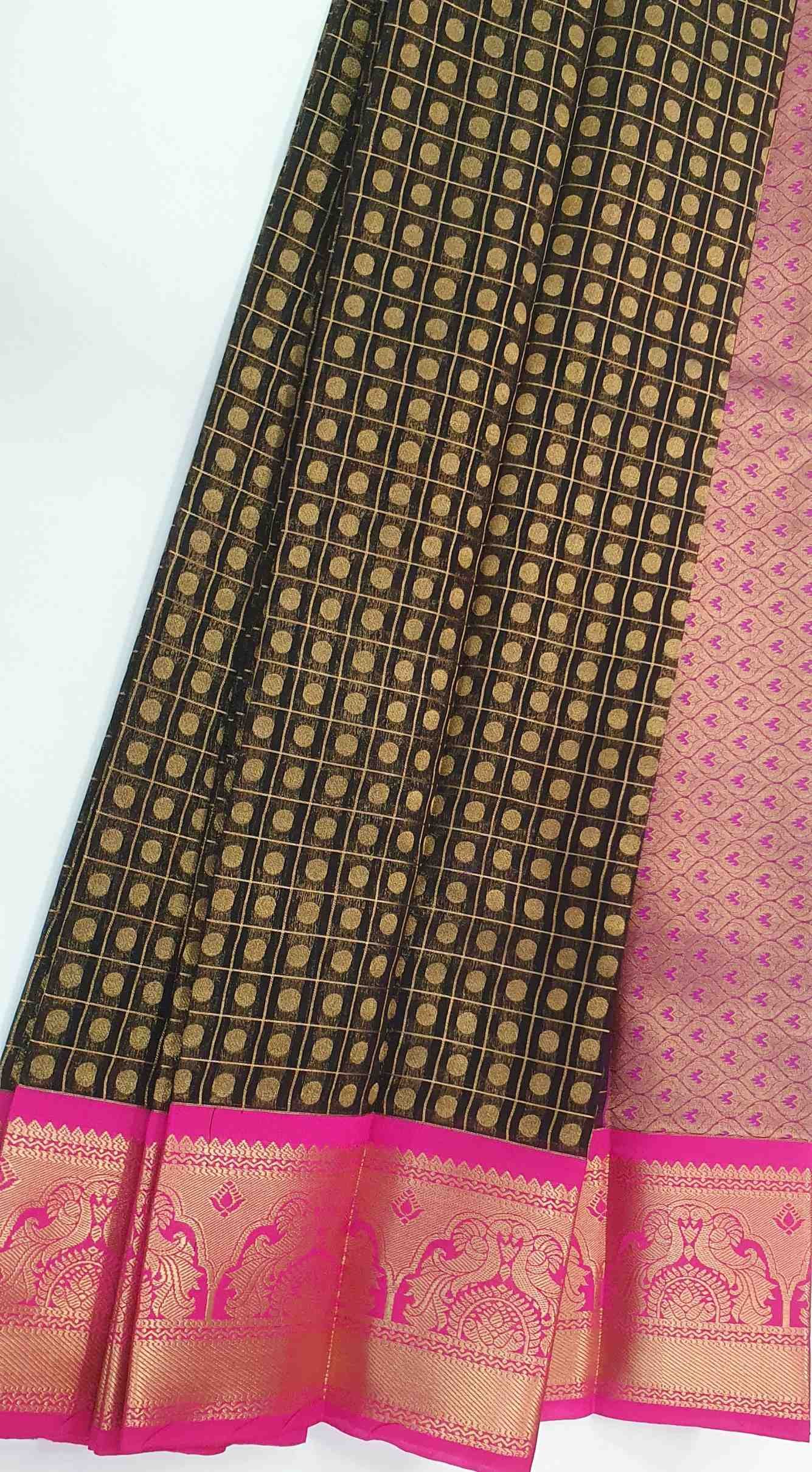 Black and Pink With Gold Big Border Silk Cotton Saree