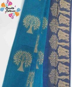 Sky Blue and Gold Silk Cotton Sarees