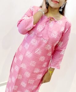 Pink and White Side Open Casual Women Kurthi Top