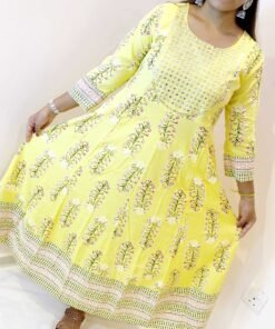 Yellow and White Women Frock Style Kurthi