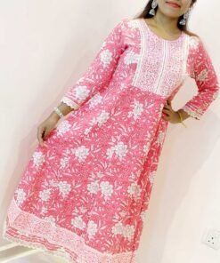 Light Pink and White Women Frock Style Kurthi Light Pink and White Women Frock Style Kurthi