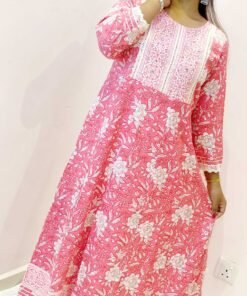 Light Pink and White Women Frock Style Kurthi Light Pink and White Women Frock Style Kurthi