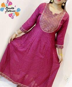 Purple and Gold Women Frock Style Kurthi