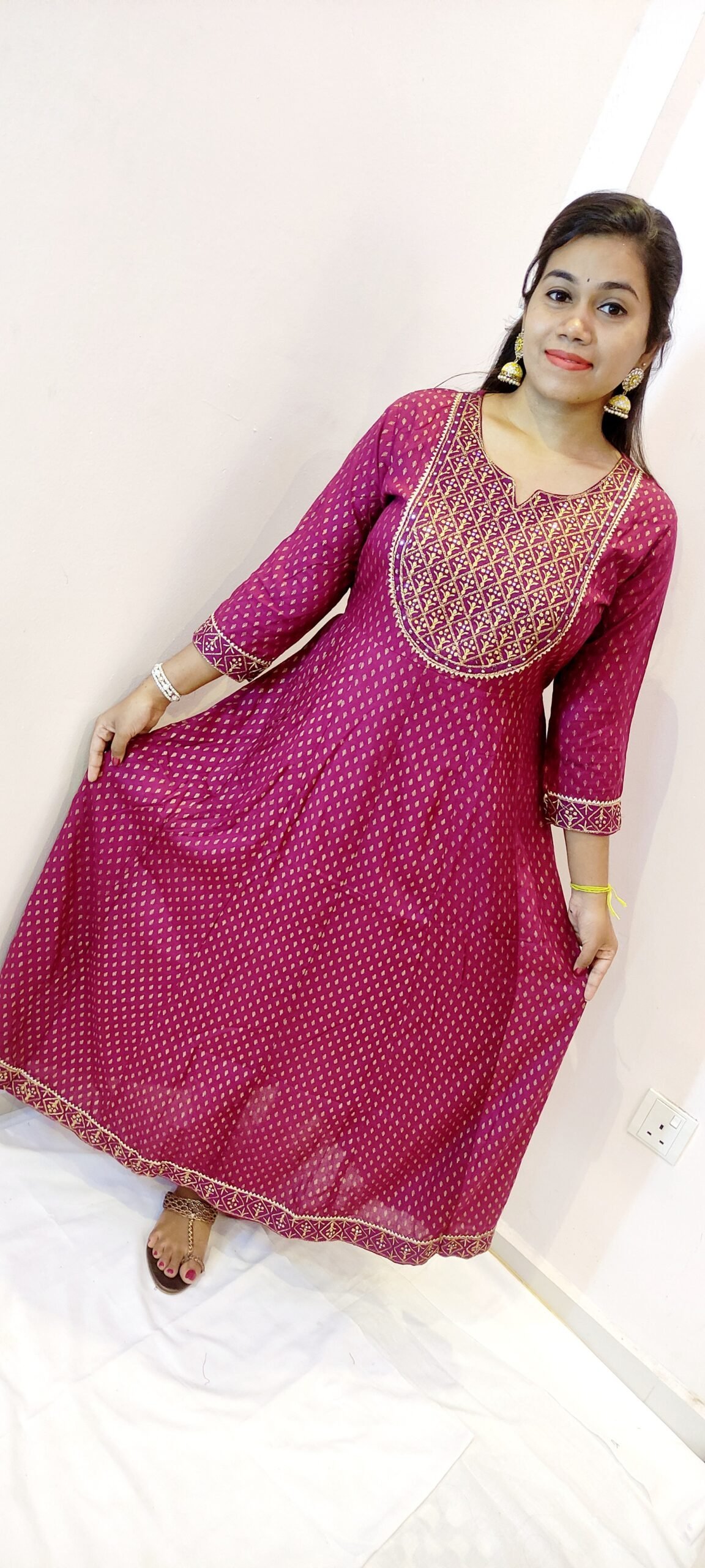 Purple and Gold Women Frock Style Kurthi Purple and Gold Women Frock Style Kurthi