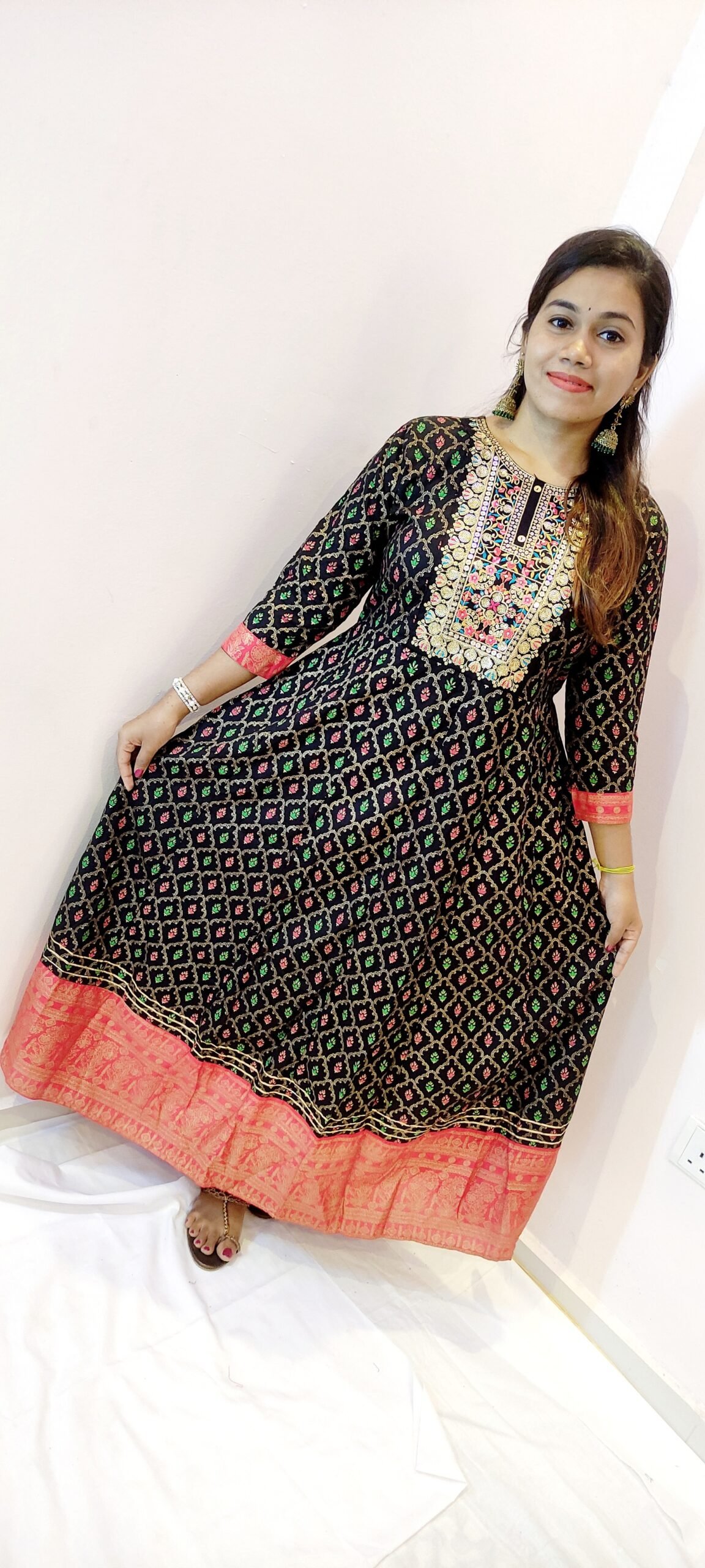 Black and Red Border Women Frock Style Kurthi Black and Red Border Women Frock Style Kurthi