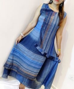 Pigeon Blue and Light Blue With Gold Women Frock Style Kurthi