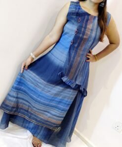 Pigeon Blue and Light Blue With Gold Women Frock Style Kurthi Pigeon Blue and Light Blue With Gold Women Frock Style Kurthi