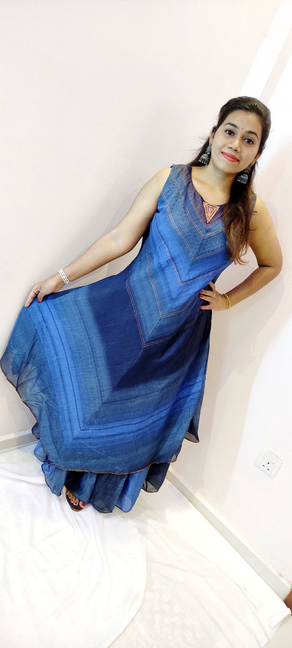 Pigeon Blue and Light Blue With Gold Women Frock Style Kurthi Pigeon Blue and Light Blue With Gold Women Frock Style Kurthi - Image 4