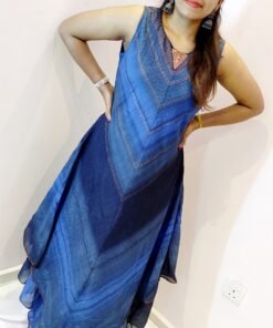 Pigeon Blue and Light Blue With Gold Women Frock Style Kurthi Pigeon Blue and Light Blue With Gold Women Frock Style Kurthi