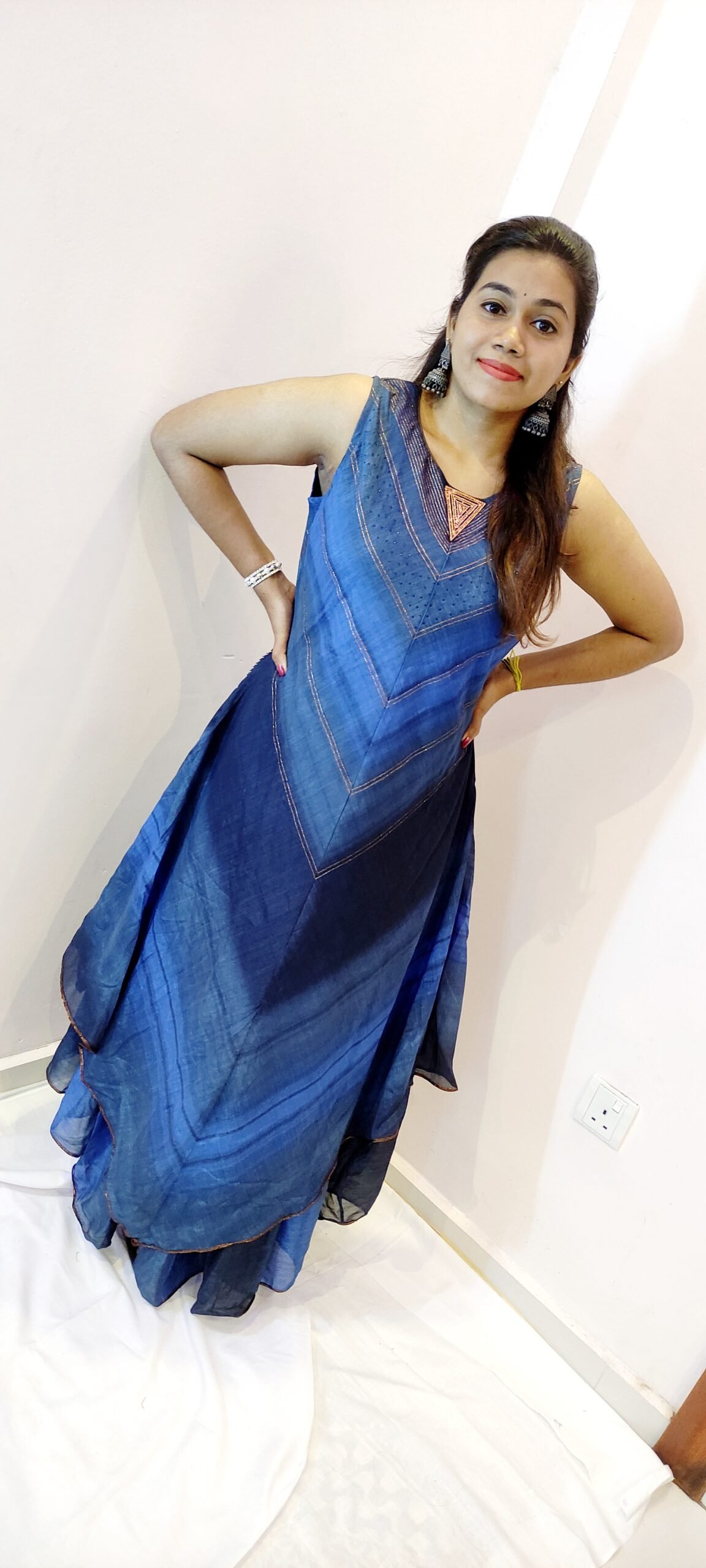 Pigeon Blue and Light Blue With Gold Women Frock Style Kurthi Pigeon Blue and Light Blue With Gold Women Frock Style Kurthi - Image 3