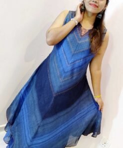 Pigeon Blue and Light Blue With Gold Women Frock Style Kurthi Pigeon Blue and Light Blue With Gold Women Frock Style Kurthi