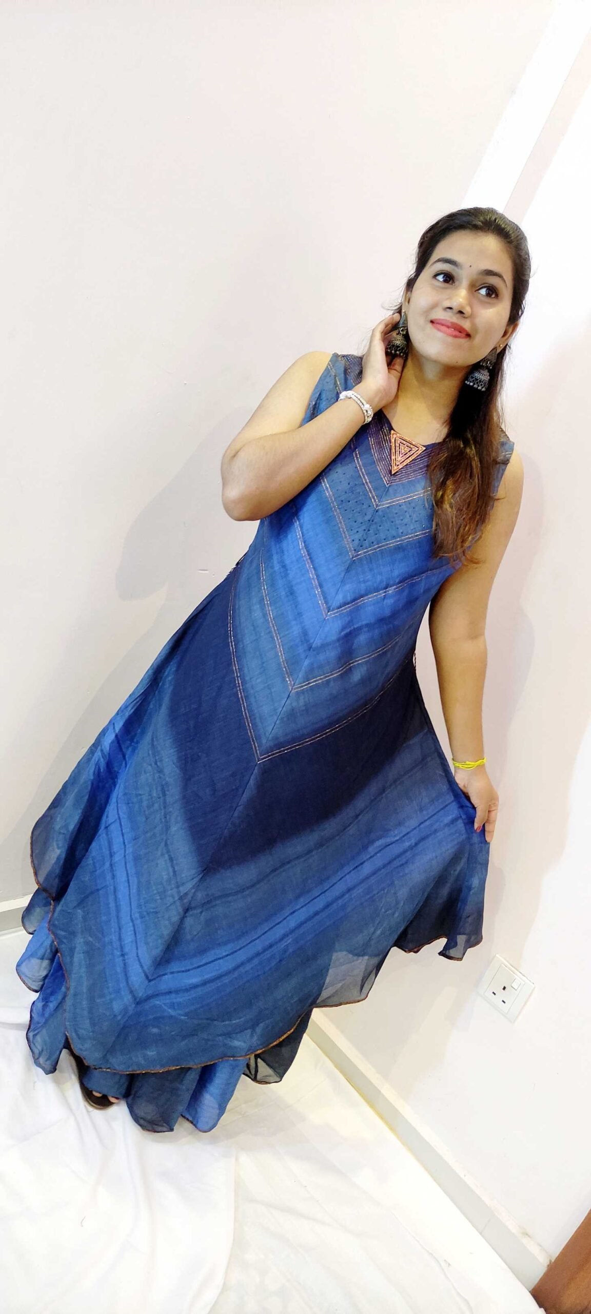 Pigeon Blue and Light Blue With Gold Women Frock Style Kurthi Pigeon Blue and Light Blue With Gold Women Frock Style Kurthi - Image 2