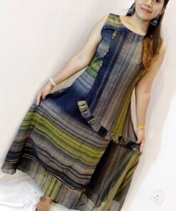 Black and Mustard With Gold Women Frock Style Kurthi