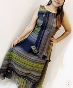 Black and Mustard With Gold Women Frock Style Kurthi