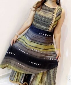 Black and Mustard With Gold Women Frock Style Kurthi