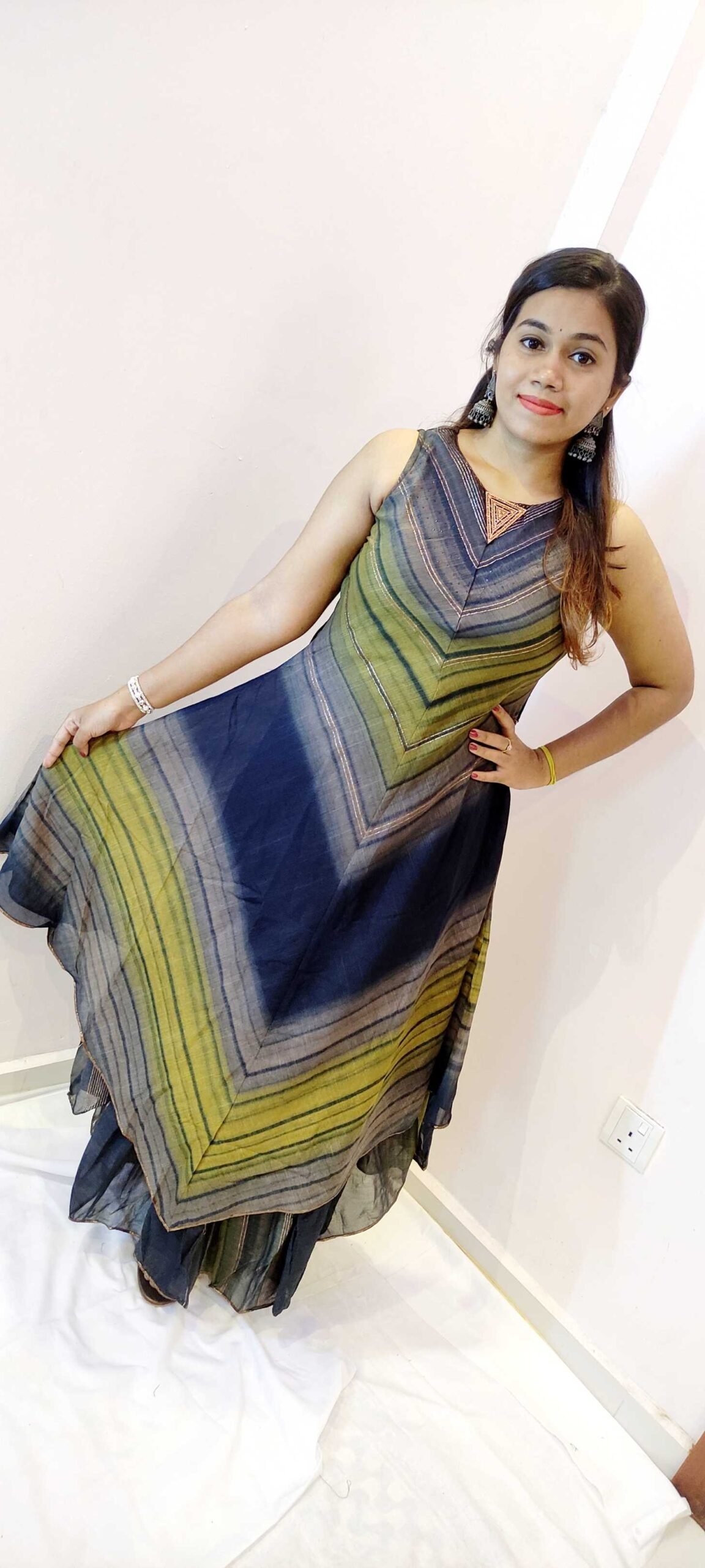 Black and Mustard With Gold Women Frock Style Kurthi - Image 3