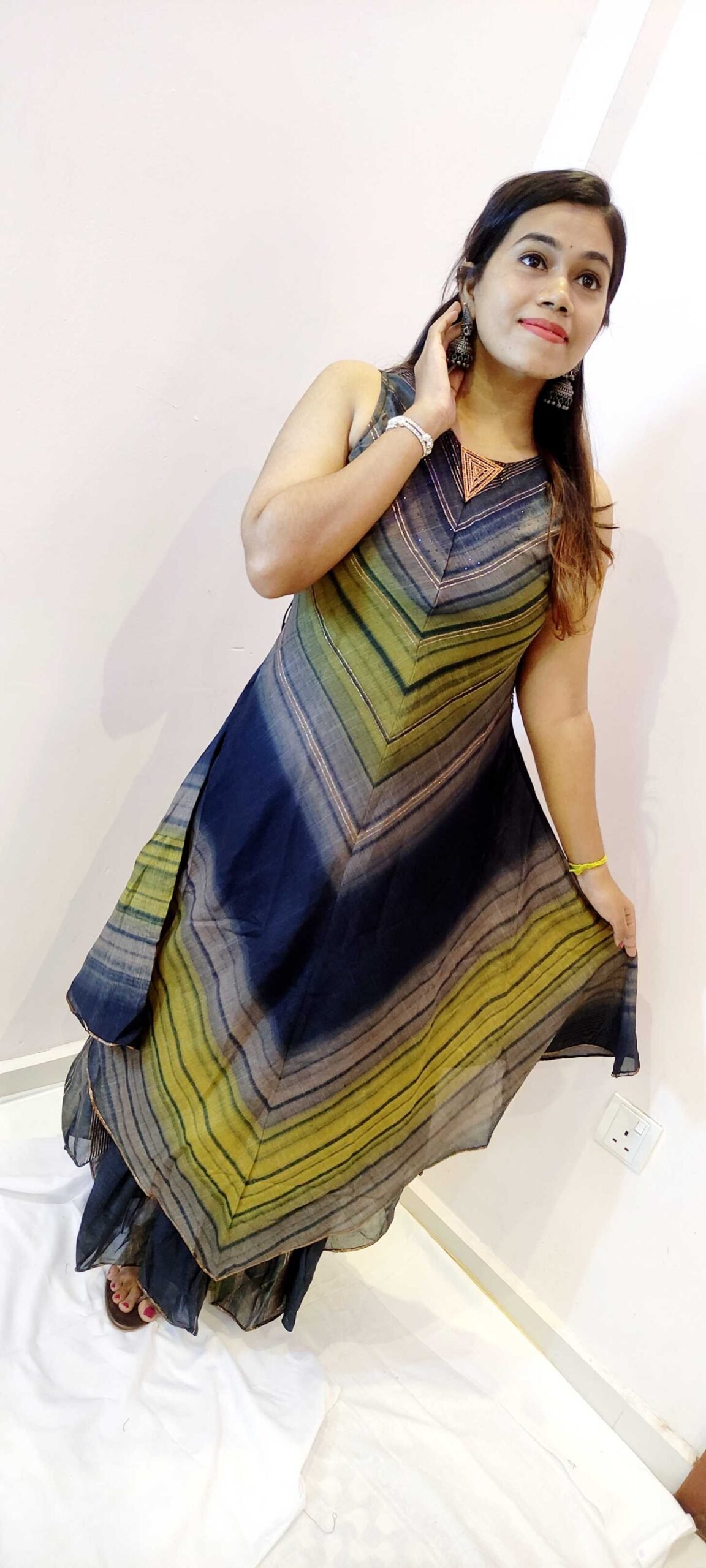 Black and Mustard With Gold Women Frock Style Kurthi - Image 4