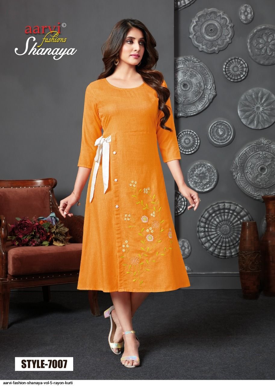 Yellow and White Rayon Casual Women Kurthi Top