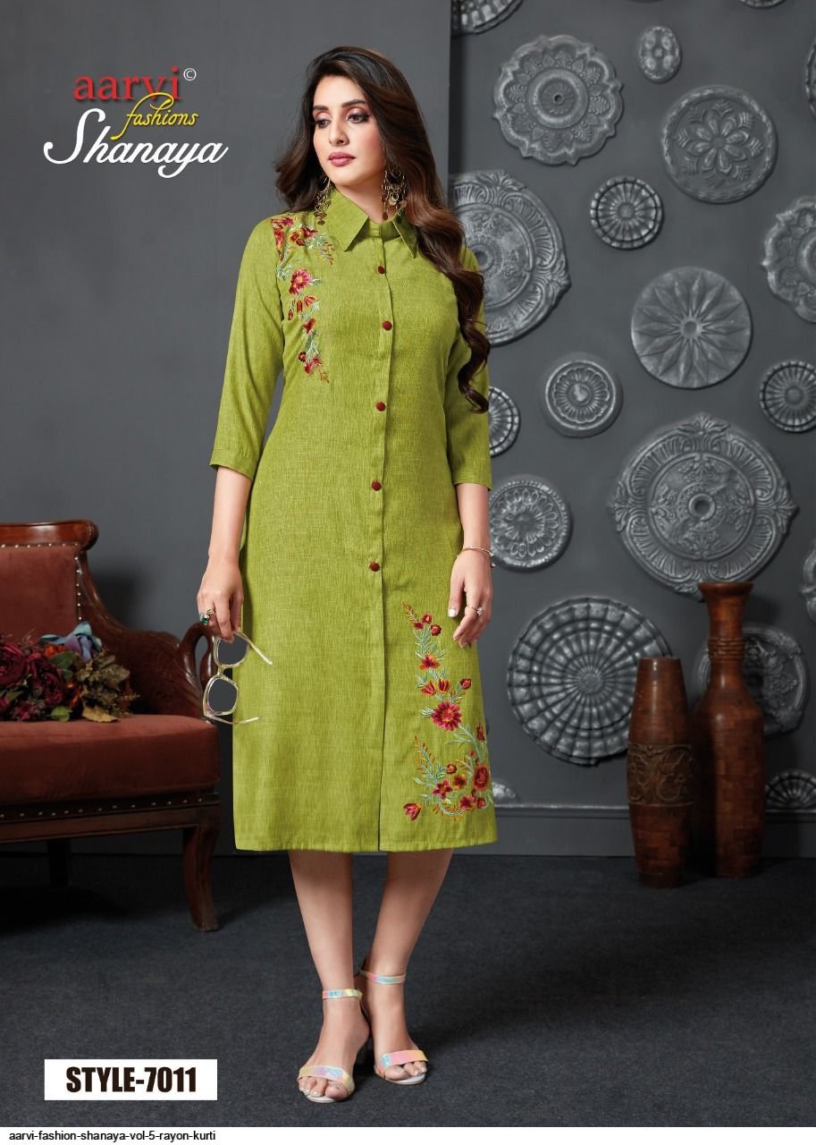 Olive Green Rayon Casual Women Kurthi Top