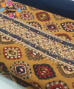 Yellow and Dark Blue Designer Shalwar Material