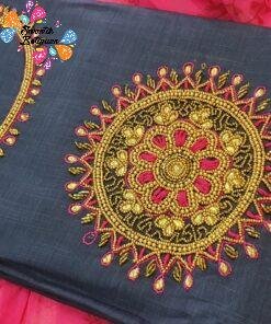 Dark Blue and Magenta Chakra Aari Work Designer Shalwar Material