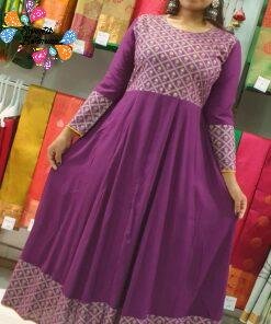 Purple and Yellow Embroidery Frock Style Kurthi