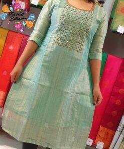 Peacock Green Aari Work Side Open Kurthi