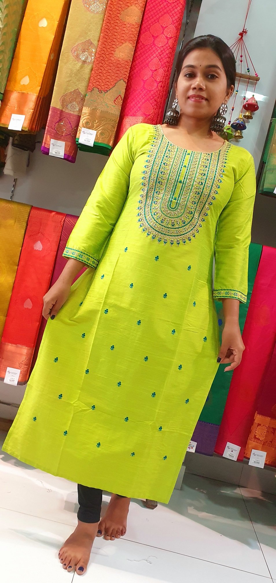Light Green Embroidery Side Open Kurthi Light Green Embroidery Side Open Kurthi