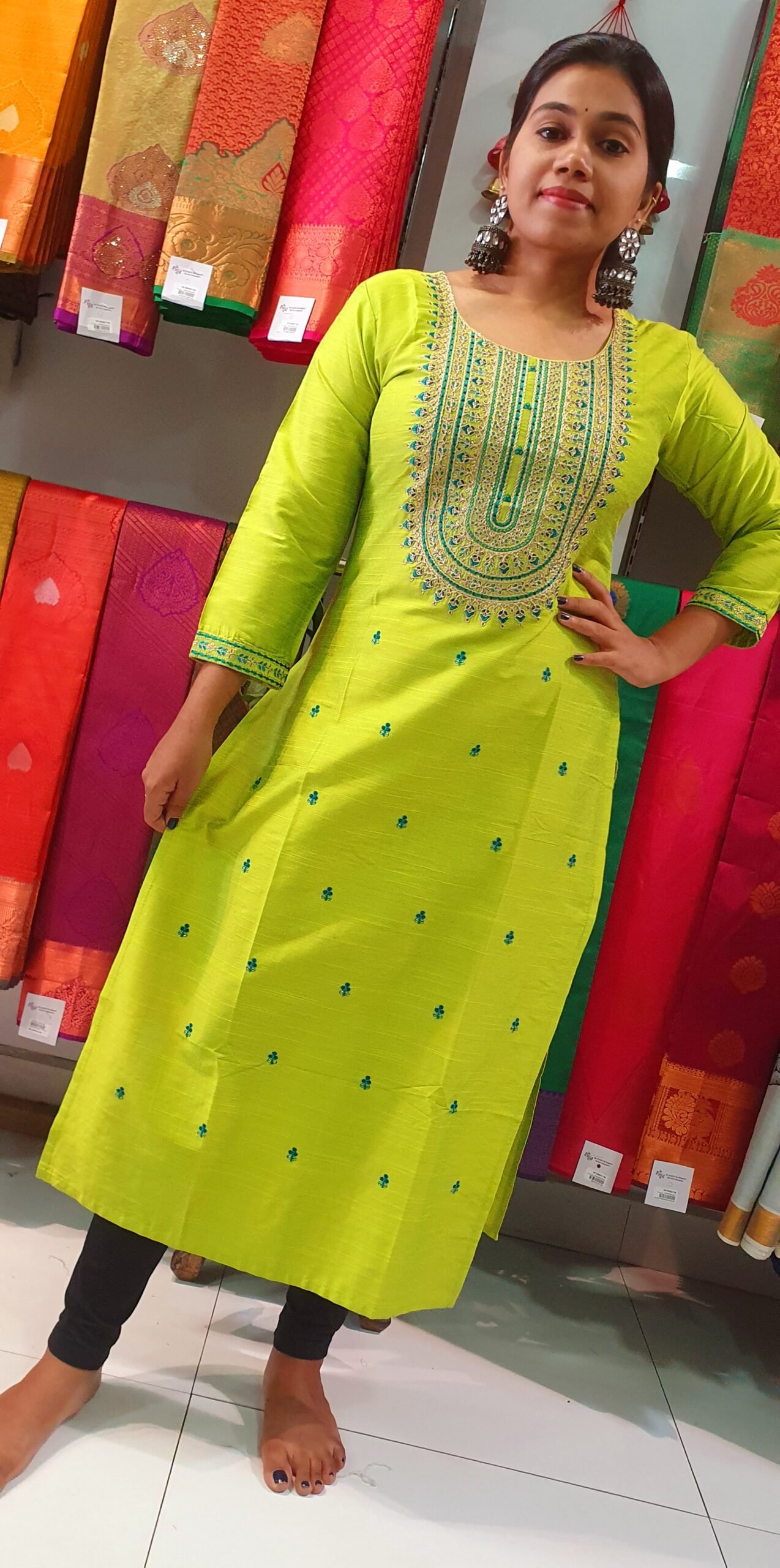 Light Green Embroidery Side Open Kurthi Light Green Embroidery Side Open Kurthi - Image 5