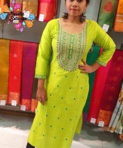 Light Green Embroidery Side Open Kurthi Light Green Embroidery Side Open Kurthi