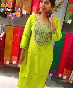 Light Green Embroidery Side Open Kurthi Light Green Embroidery Side Open Kurthi
