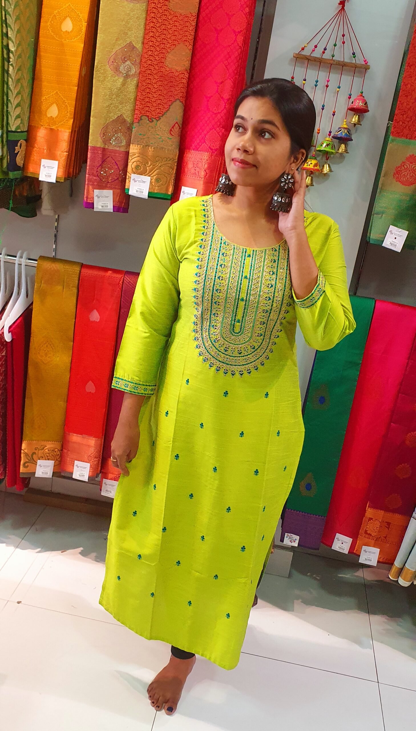 Light Green Embroidery Side Open Kurthi Light Green Embroidery Side Open Kurthi - Image 3