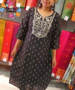 Black Embroidery Side Open Kurthi