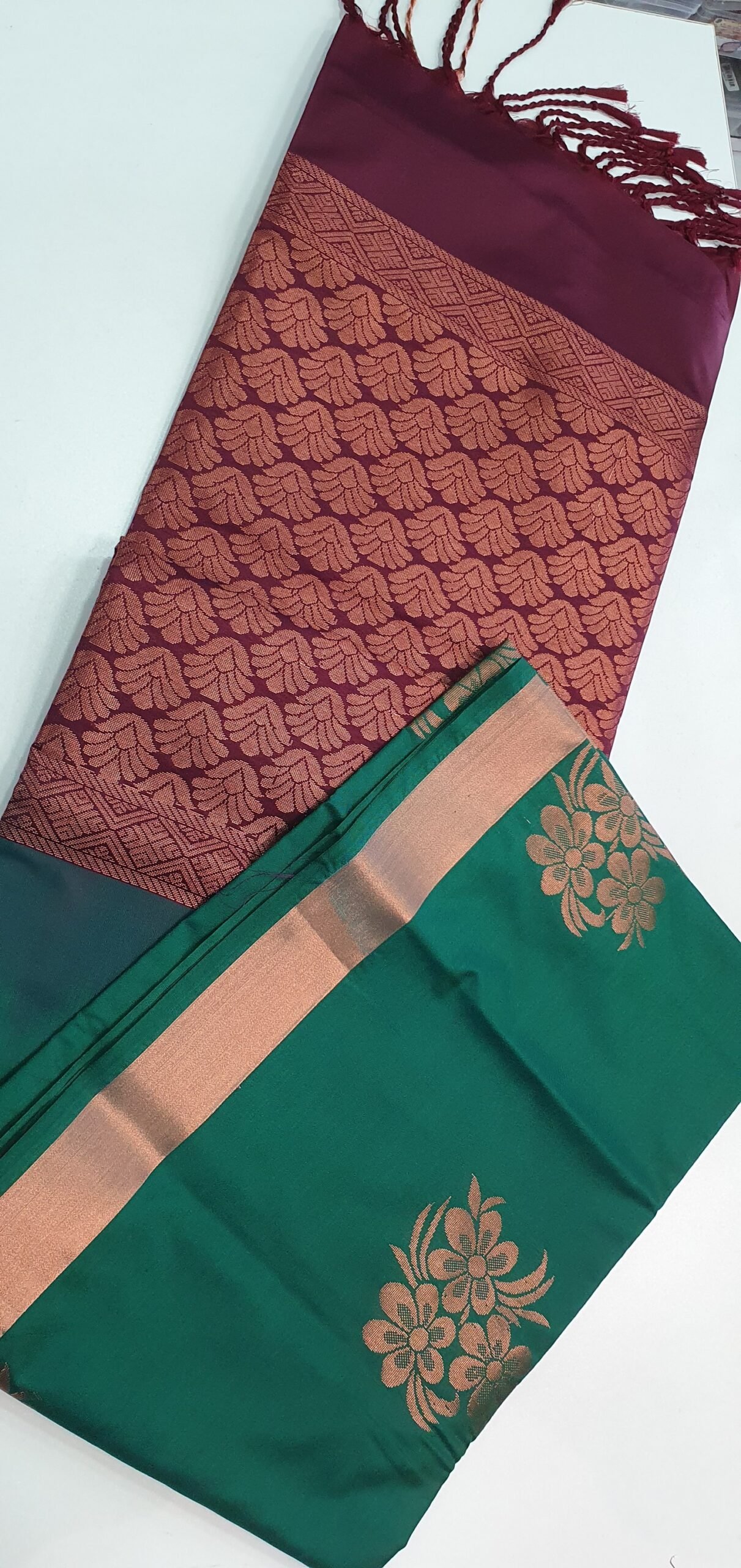 Green and Maroon Soft Silk Saree