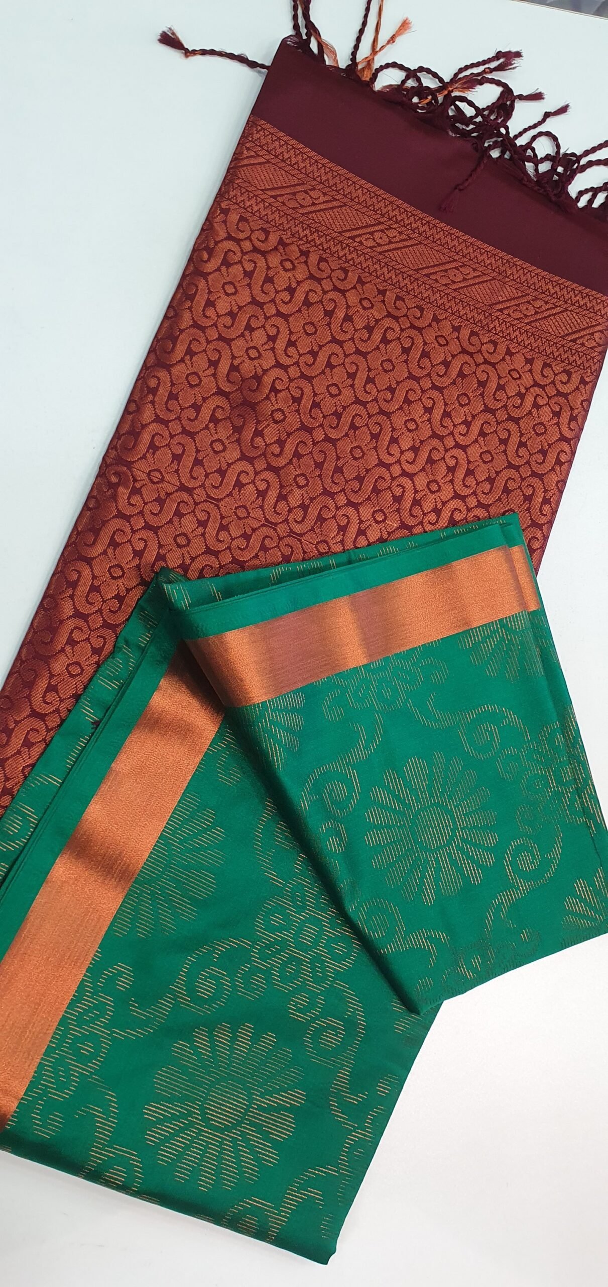 Green and Maroon Soft Silk Saree