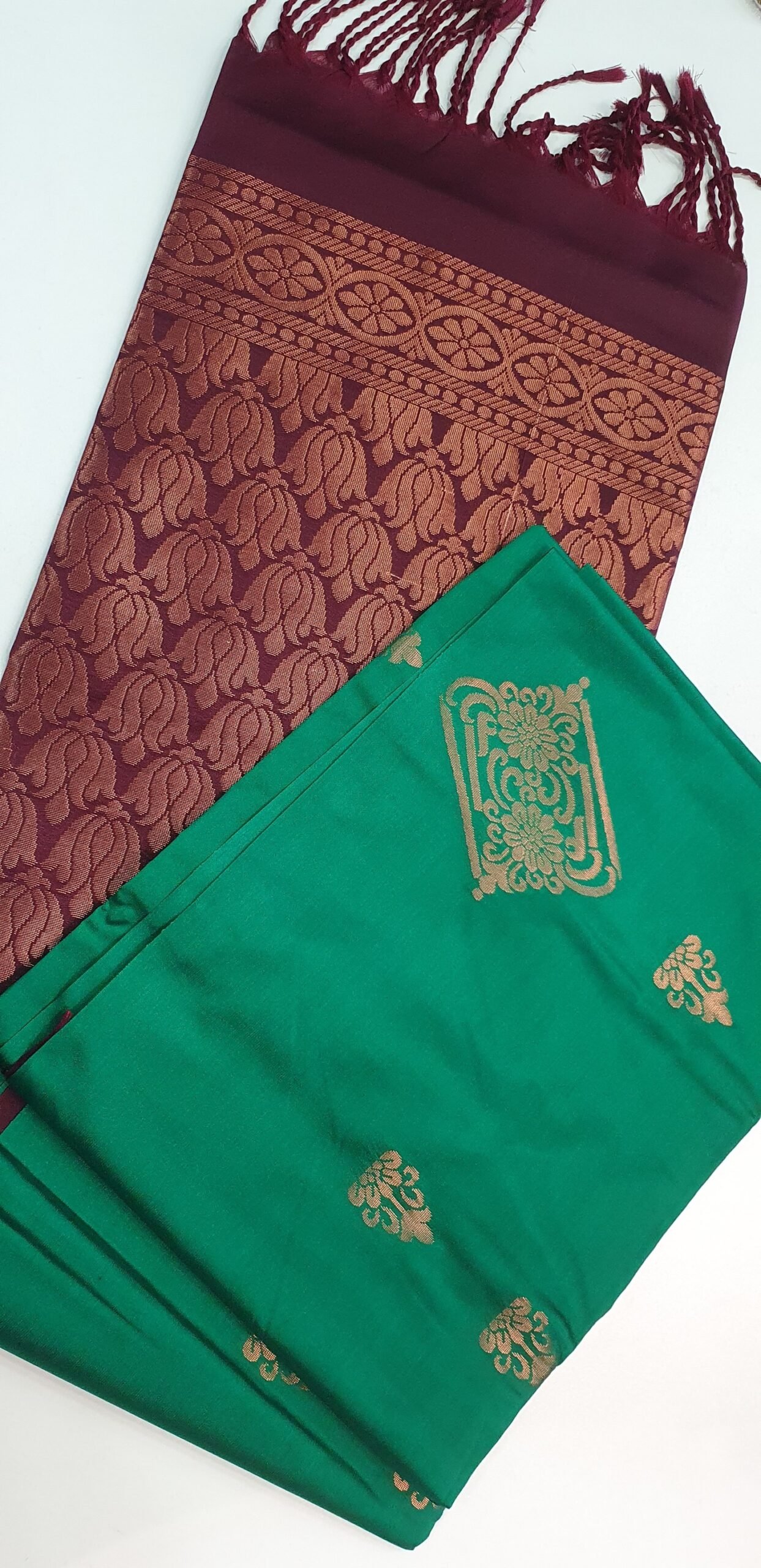 Green and Maroon Soft Silk Saree