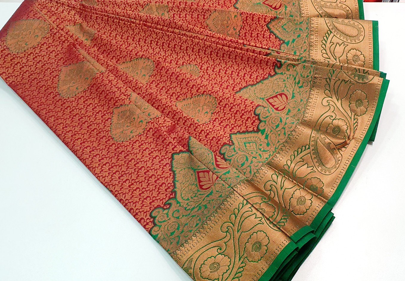 Maroon and Dark Green Samudrika Wedding Silk Saree