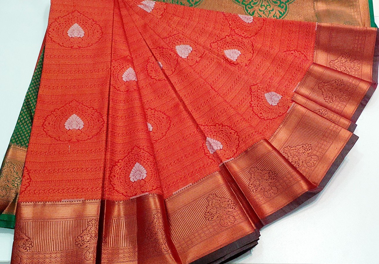 Red and Dark Green Samudrika Wedding Silk Saree