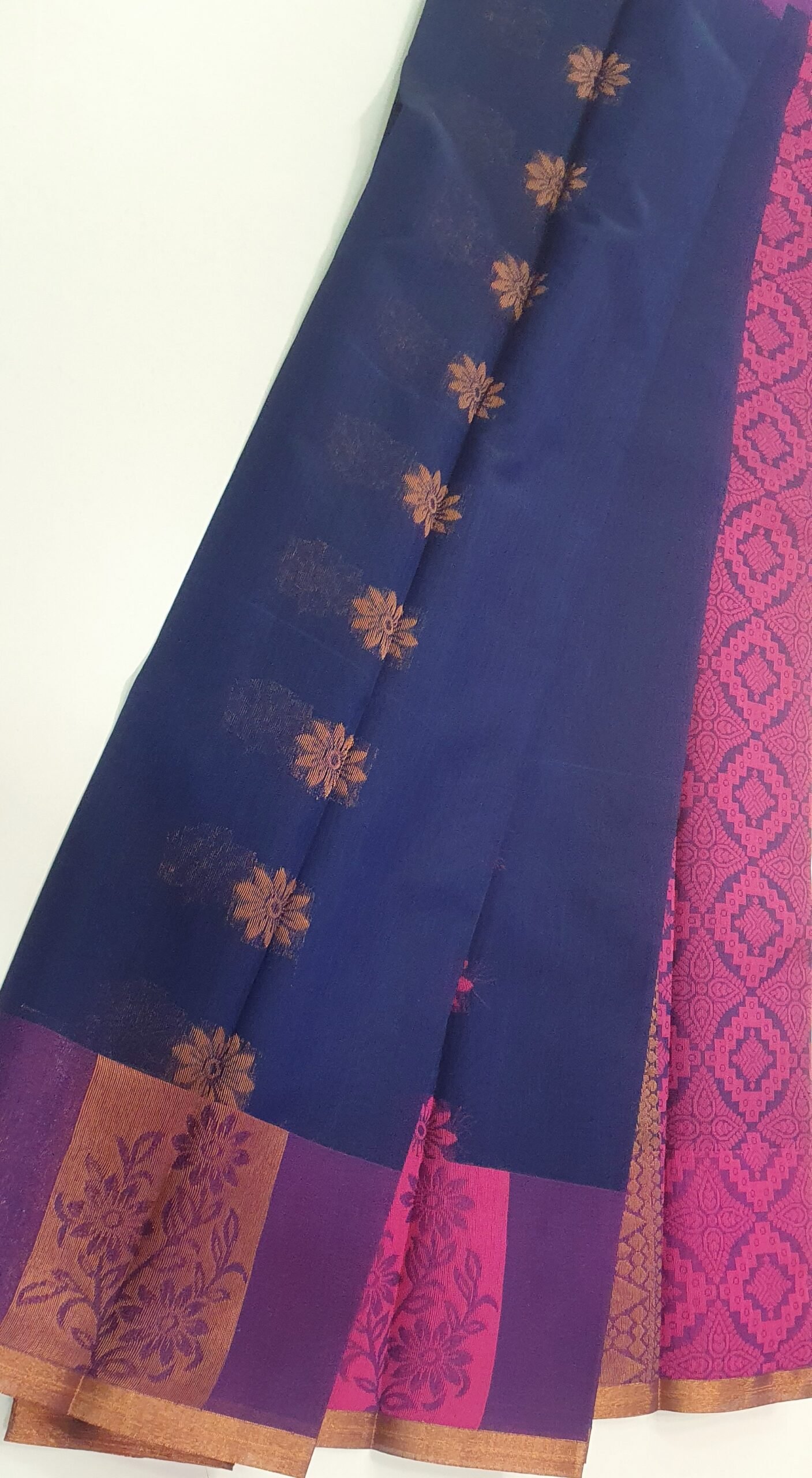 Dark Blue and Magenta Silk Cotton Saree