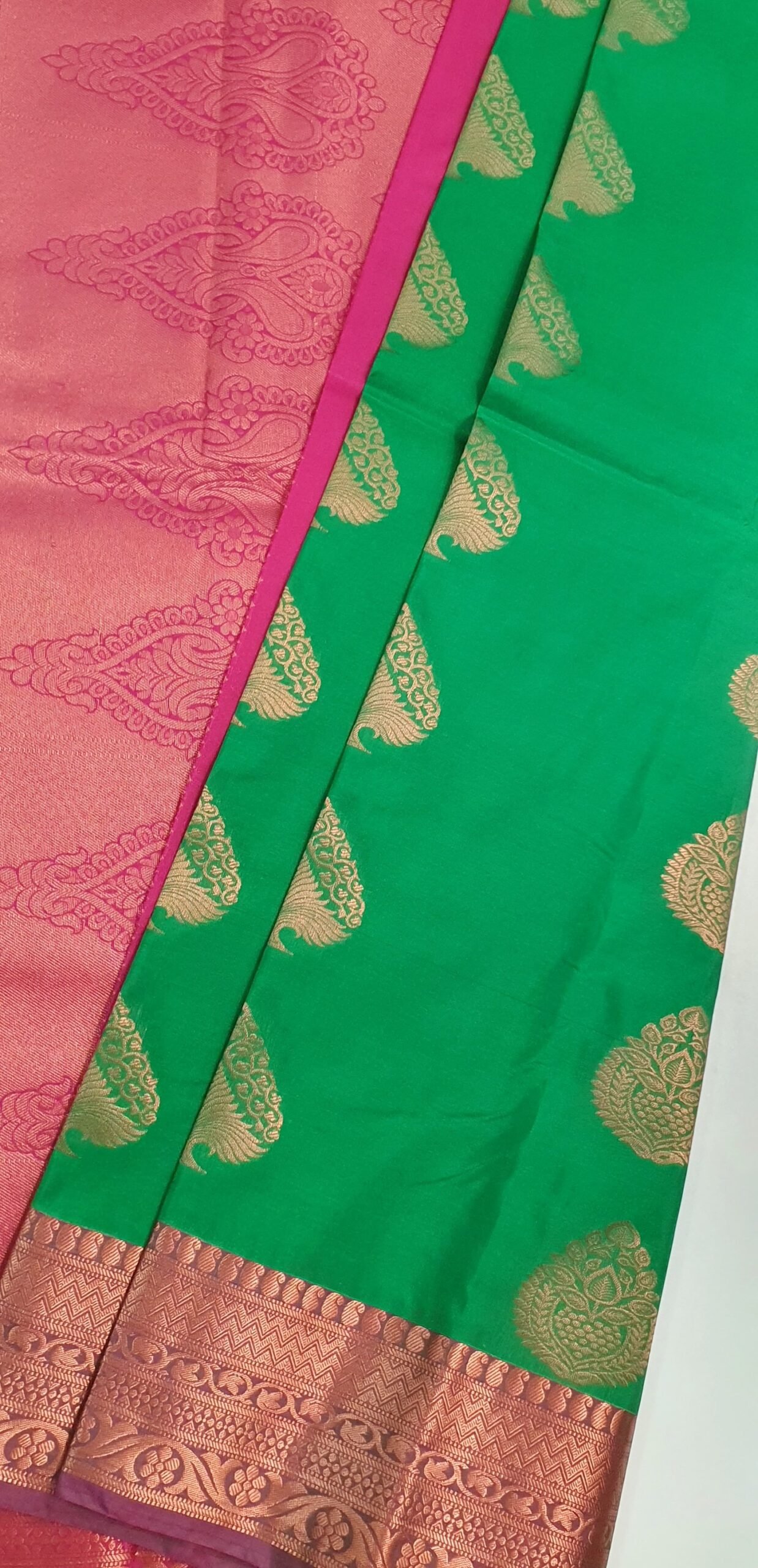 Green and Magenta Semi Silk Saree