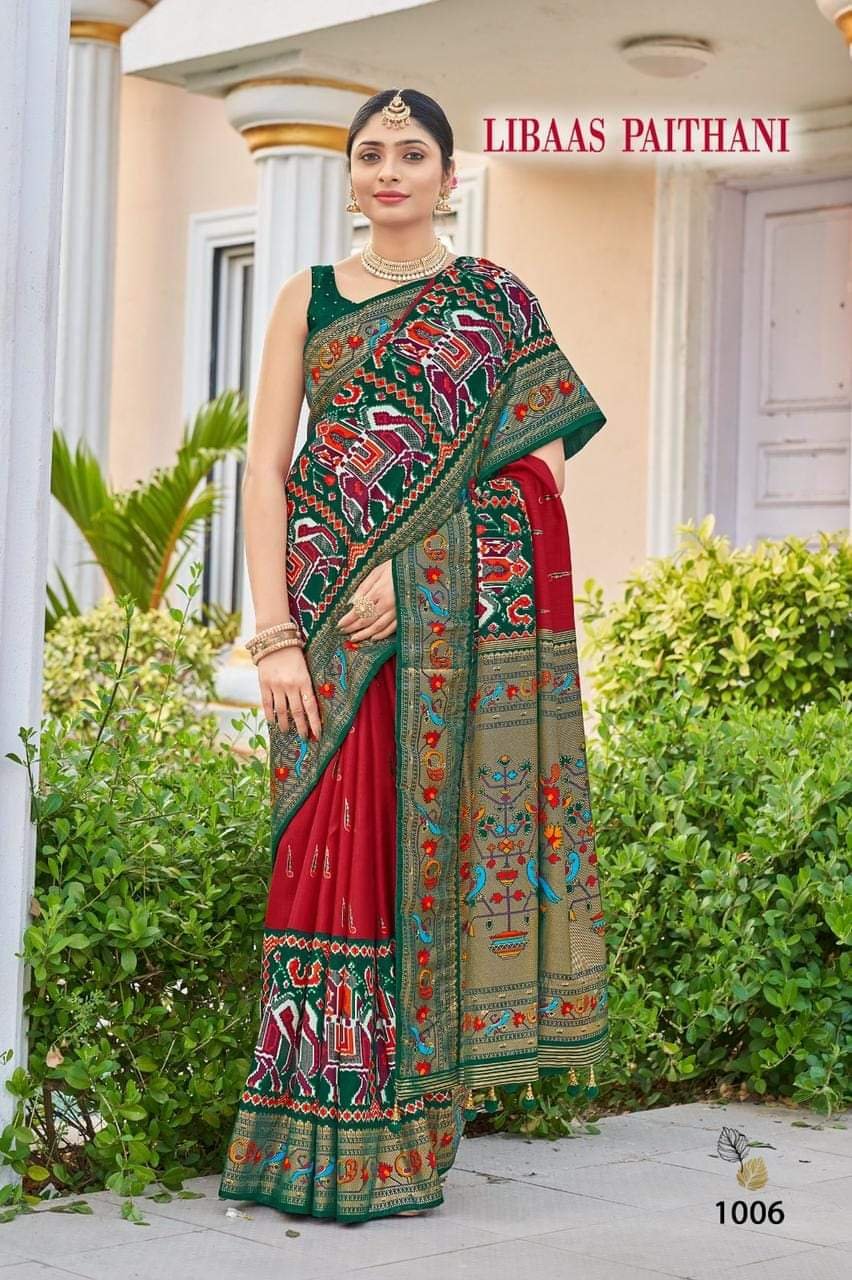 Red and Dark Green Paithani Fancy Silk Saree