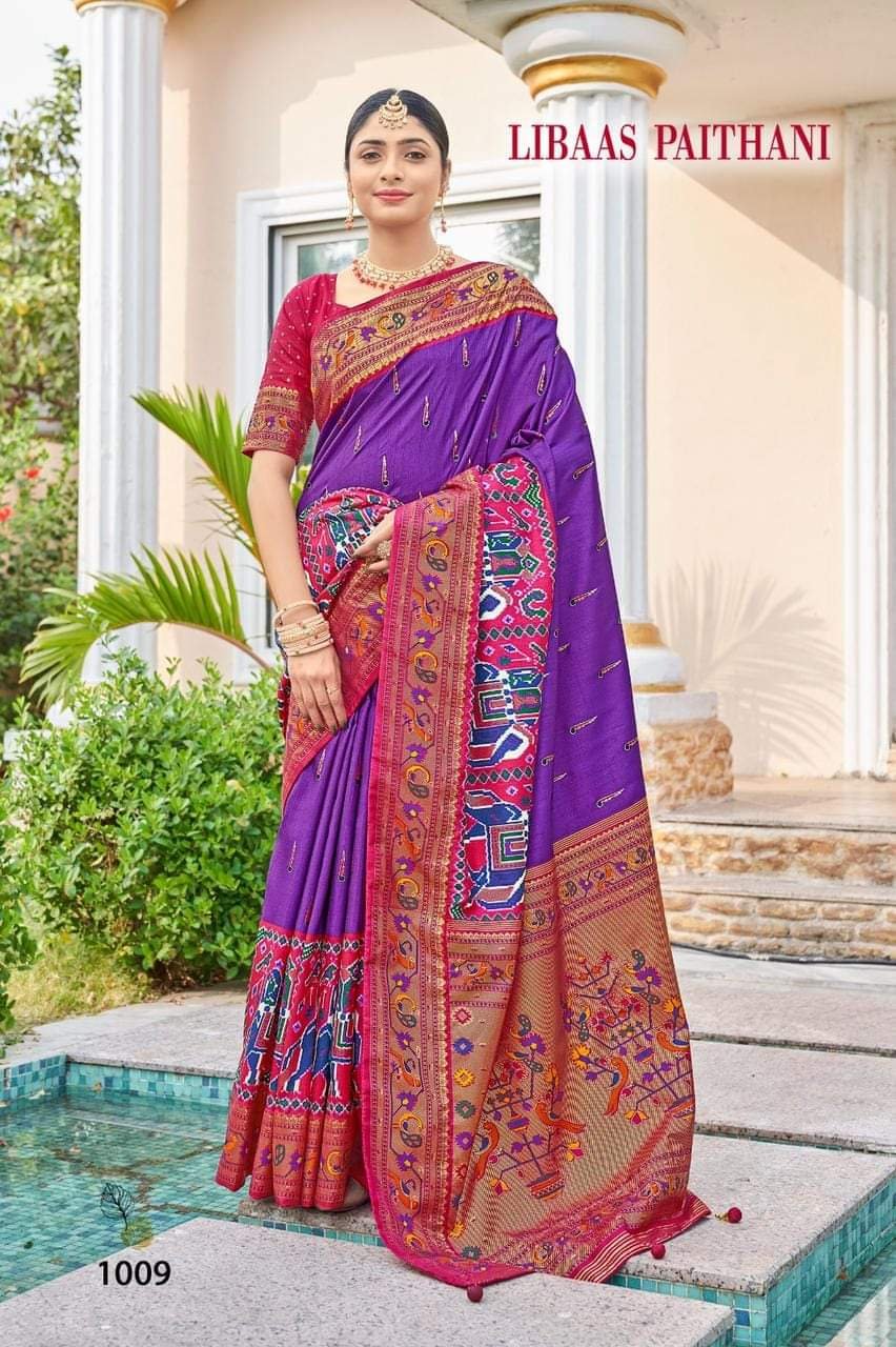 Light Purple and Red Paithani Fancy Silk Saree